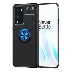 Ultra-thin Silicone Gel Soft Case Cover with Magnetic Finger Ring Stand SD1 for OnePlus 9 Pro 5G Blue and Black