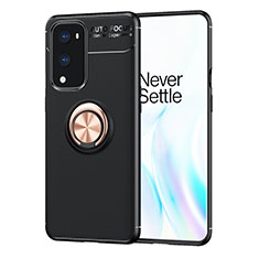 Ultra-thin Silicone Gel Soft Case Cover with Magnetic Finger Ring Stand SD1 for OnePlus 9 Pro 5G Gold and Black