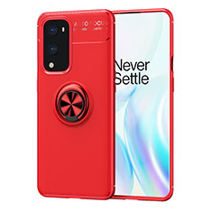 Ultra-thin Silicone Gel Soft Case Cover with Magnetic Finger Ring Stand SD1 for OnePlus 9 Pro 5G Red