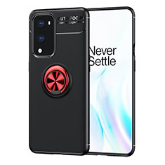 Ultra-thin Silicone Gel Soft Case Cover with Magnetic Finger Ring Stand SD1 for OnePlus 9 Pro 5G Red and Black