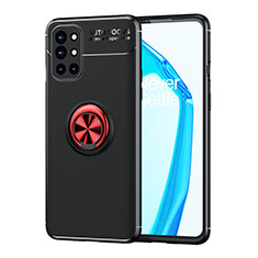 Ultra-thin Silicone Gel Soft Case Cover with Magnetic Finger Ring Stand SD1 for OnePlus 9R 5G Red and Black