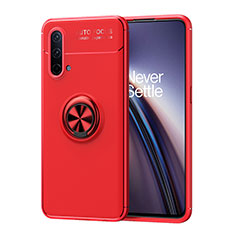 Ultra-thin Silicone Gel Soft Case Cover with Magnetic Finger Ring Stand SD1 for OnePlus Nord CE 5G Red