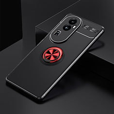 Ultra-thin Silicone Gel Soft Case Cover with Magnetic Finger Ring Stand SD1 for Oppo Reno10 Pro+ Plus 5G Red and Black