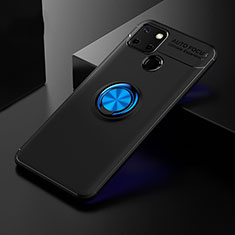 Ultra-thin Silicone Gel Soft Case Cover with Magnetic Finger Ring Stand SD1 for Realme 7i RMX2193 Blue and Black