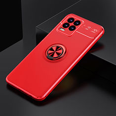 Ultra-thin Silicone Gel Soft Case Cover with Magnetic Finger Ring Stand SD1 for Realme 8 4G Red