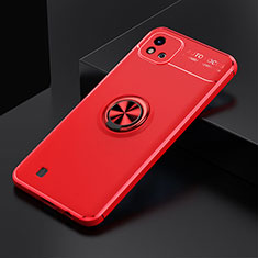 Ultra-thin Silicone Gel Soft Case Cover with Magnetic Finger Ring Stand SD1 for Realme C20A Red