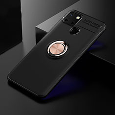 Ultra-thin Silicone Gel Soft Case Cover with Magnetic Finger Ring Stand SD1 for Realme Narzo 30A Gold and Black