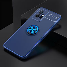 Ultra-thin Silicone Gel Soft Case Cover with Magnetic Finger Ring Stand SD1 for Vivo T1 5G India Blue