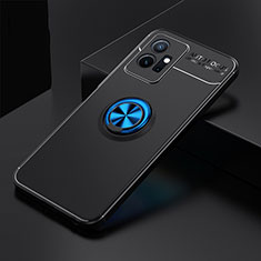 Ultra-thin Silicone Gel Soft Case Cover with Magnetic Finger Ring Stand SD1 for Vivo T1 5G India Blue and Black