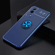 Ultra-thin Silicone Gel Soft Case Cover with Magnetic Finger Ring Stand SD1 for Vivo T1x 5G Blue