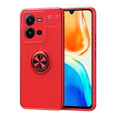 Ultra-thin Silicone Gel Soft Case Cover with Magnetic Finger Ring Stand SD1 for Vivo V25 5G Red