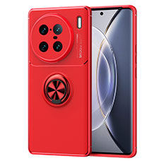 Ultra-thin Silicone Gel Soft Case Cover with Magnetic Finger Ring Stand SD1 for Vivo X90 Pro+ Plus 5G Red