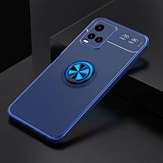 Ultra-thin Silicone Gel Soft Case Cover with Magnetic Finger Ring Stand SD1 for Vivo Y21G Blue