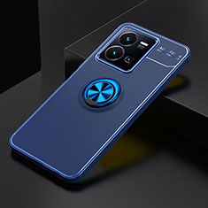 Ultra-thin Silicone Gel Soft Case Cover with Magnetic Finger Ring Stand SD1 for Vivo Y35 4G Blue