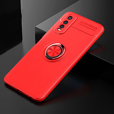 Ultra-thin Silicone Gel Soft Case Cover with Magnetic Finger Ring Stand SD1 for Vivo Y50t Red