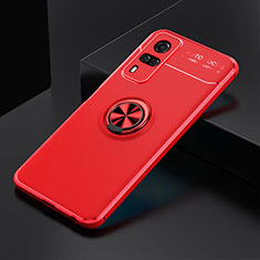 Ultra-thin Silicone Gel Soft Case Cover with Magnetic Finger Ring Stand SD1 for Vivo Y51 (2021) Red