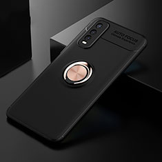 Ultra-thin Silicone Gel Soft Case Cover with Magnetic Finger Ring Stand SD1 for Vivo Y51s 5G Gold and Black