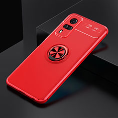 Ultra-thin Silicone Gel Soft Case Cover with Magnetic Finger Ring Stand SD1 for Vivo Y53s NFC Red