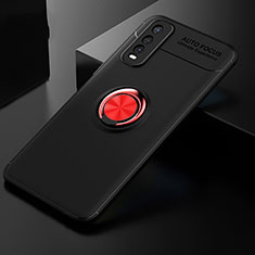 Ultra-thin Silicone Gel Soft Case Cover with Magnetic Finger Ring Stand SD1 for Vivo Y70t 5G Red and Black