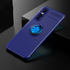 Ultra-thin Silicone Gel Soft Case Cover with Magnetic Finger Ring Stand SD1 for Vivo Y73s 5G Blue