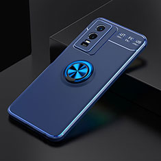 Ultra-thin Silicone Gel Soft Case Cover with Magnetic Finger Ring Stand SD1 for Vivo Y74s 5G Blue