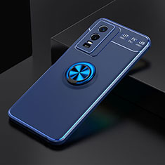 Ultra-thin Silicone Gel Soft Case Cover with Magnetic Finger Ring Stand SD1 for Vivo Y76s 5G Blue
