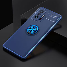 Ultra-thin Silicone Gel Soft Case Cover with Magnetic Finger Ring Stand SD1 for Xiaomi Mi 11T Pro 5G Blue