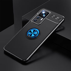 Ultra-thin Silicone Gel Soft Case Cover with Magnetic Finger Ring Stand SD1 for Xiaomi Mi 12T 5G Blue and Black