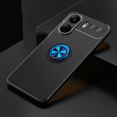 Ultra-thin Silicone Gel Soft Case Cover with Magnetic Finger Ring Stand SD1 for Xiaomi Poco C65 Blue and Black