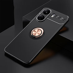 Ultra-thin Silicone Gel Soft Case Cover with Magnetic Finger Ring Stand SD1 for Xiaomi Poco C65 Gold and Black