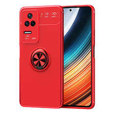 Ultra-thin Silicone Gel Soft Case Cover with Magnetic Finger Ring Stand SD1 for Xiaomi Poco F4 5G Red