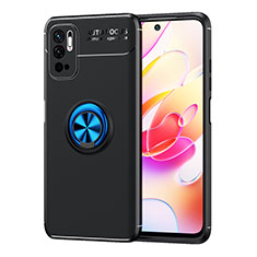 Ultra-thin Silicone Gel Soft Case Cover with Magnetic Finger Ring Stand SD1 for Xiaomi POCO M3 Pro 5G Blue and Black