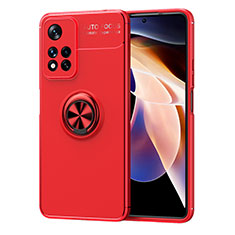 Ultra-thin Silicone Gel Soft Case Cover with Magnetic Finger Ring Stand SD1 for Xiaomi Poco X4 NFC Red