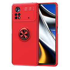 Ultra-thin Silicone Gel Soft Case Cover with Magnetic Finger Ring Stand SD1 for Xiaomi Poco X4 Pro 5G Red
