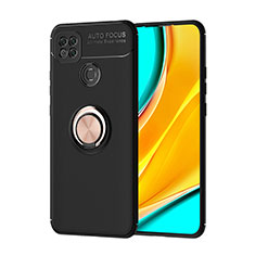 Ultra-thin Silicone Gel Soft Case Cover with Magnetic Finger Ring Stand SD1 for Xiaomi Redmi 9 Activ Gold and Black