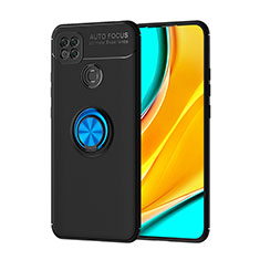 Ultra-thin Silicone Gel Soft Case Cover with Magnetic Finger Ring Stand SD1 for Xiaomi Redmi 9 India Blue and Black