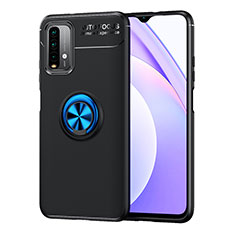 Ultra-thin Silicone Gel Soft Case Cover with Magnetic Finger Ring Stand SD1 for Xiaomi Redmi 9 Power Blue and Black