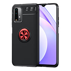 Ultra-thin Silicone Gel Soft Case Cover with Magnetic Finger Ring Stand SD1 for Xiaomi Redmi 9 Power Red and Black