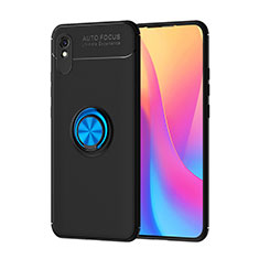 Ultra-thin Silicone Gel Soft Case Cover with Magnetic Finger Ring Stand SD1 for Xiaomi Redmi 9i Blue and Black