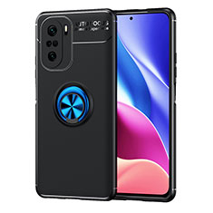 Ultra-thin Silicone Gel Soft Case Cover with Magnetic Finger Ring Stand SD1 for Xiaomi Redmi K40 Pro 5G Blue and Black