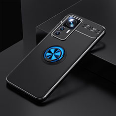 Ultra-thin Silicone Gel Soft Case Cover with Magnetic Finger Ring Stand SD1 for Xiaomi Redmi K50 Ultra 5G Blue and Black