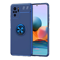 Ultra-thin Silicone Gel Soft Case Cover with Magnetic Finger Ring Stand SD1 for Xiaomi Redmi Note 10 4G Blue