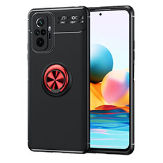 Ultra-thin Silicone Gel Soft Case Cover with Magnetic Finger Ring Stand SD1 for Xiaomi Redmi Note 10 Pro 4G Red and Black
