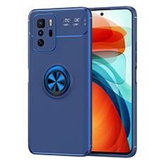 Ultra-thin Silicone Gel Soft Case Cover with Magnetic Finger Ring Stand SD1 for Xiaomi Redmi Note 10 Pro 5G Blue