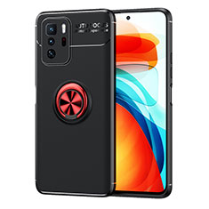 Ultra-thin Silicone Gel Soft Case Cover with Magnetic Finger Ring Stand SD1 for Xiaomi Redmi Note 10 Pro 5G Red and Black