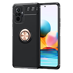 Ultra-thin Silicone Gel Soft Case Cover with Magnetic Finger Ring Stand SD1 for Xiaomi Redmi Note 10 Pro Max Gold and Black