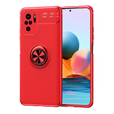 Ultra-thin Silicone Gel Soft Case Cover with Magnetic Finger Ring Stand SD1 for Xiaomi Redmi Note 10S 4G Red