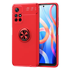 Ultra-thin Silicone Gel Soft Case Cover with Magnetic Finger Ring Stand SD1 for Xiaomi Redmi Note 11T 5G Red