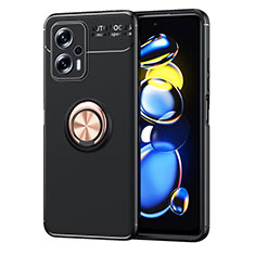 Ultra-thin Silicone Gel Soft Case Cover with Magnetic Finger Ring Stand SD1 for Xiaomi Redmi Note 11T Pro 5G Gold and Black