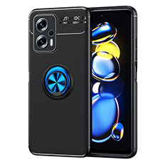 Ultra-thin Silicone Gel Soft Case Cover with Magnetic Finger Ring Stand SD1 for Xiaomi Redmi Note 11T Pro+ Plus 5G Blue and Black